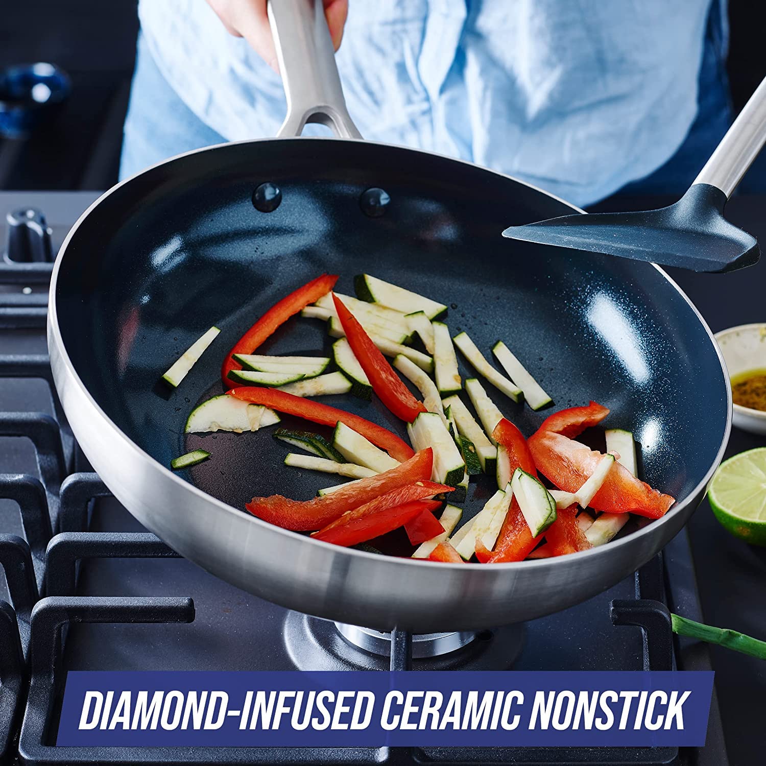 blue-diamond-triple-steel-wok-28cm-mit-deckel-pfas-frei-silber image 2
