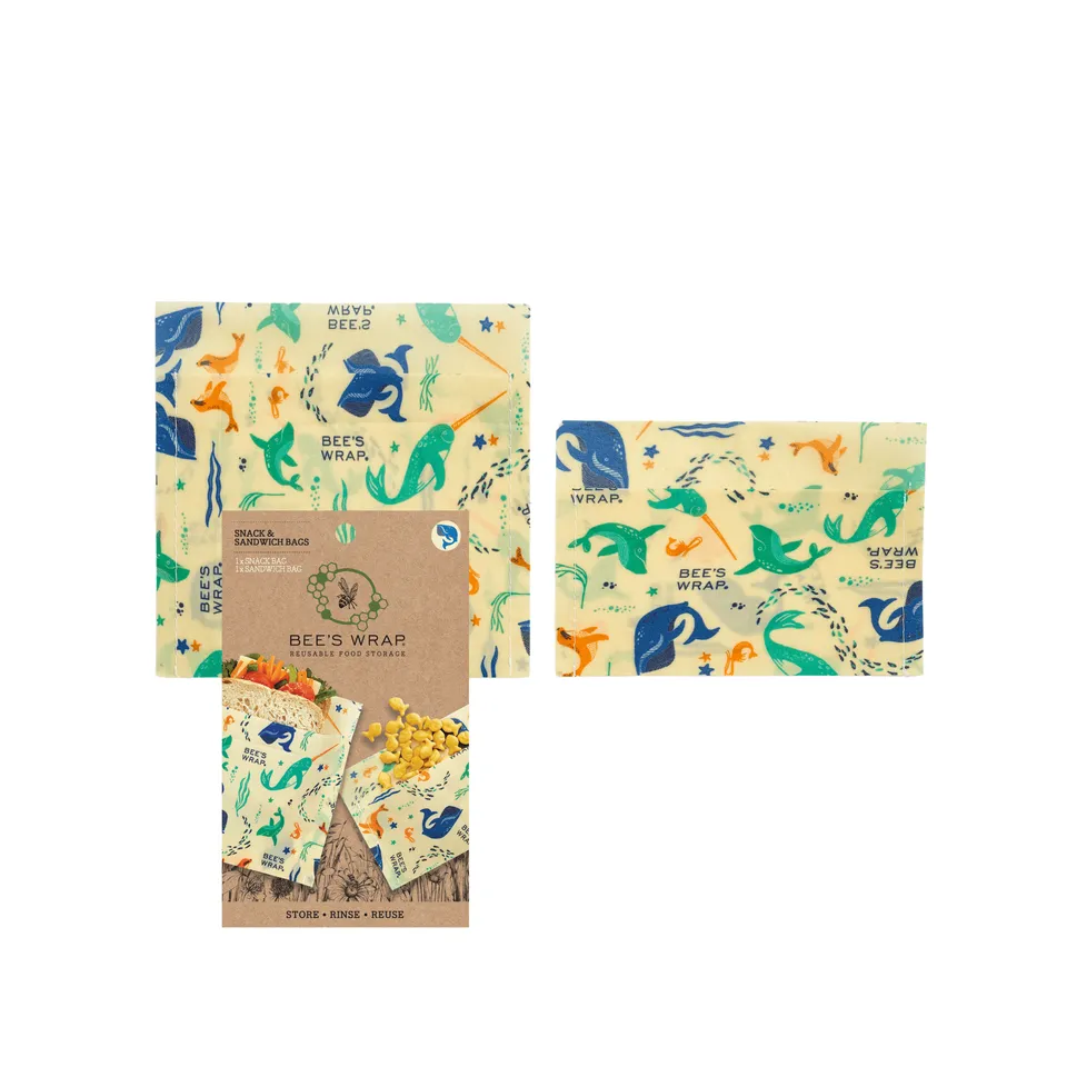 bee-s-wrap-bags-snack-sandwich-bags-bienenwachsbeutel-under-the-sea-2er-set image 1